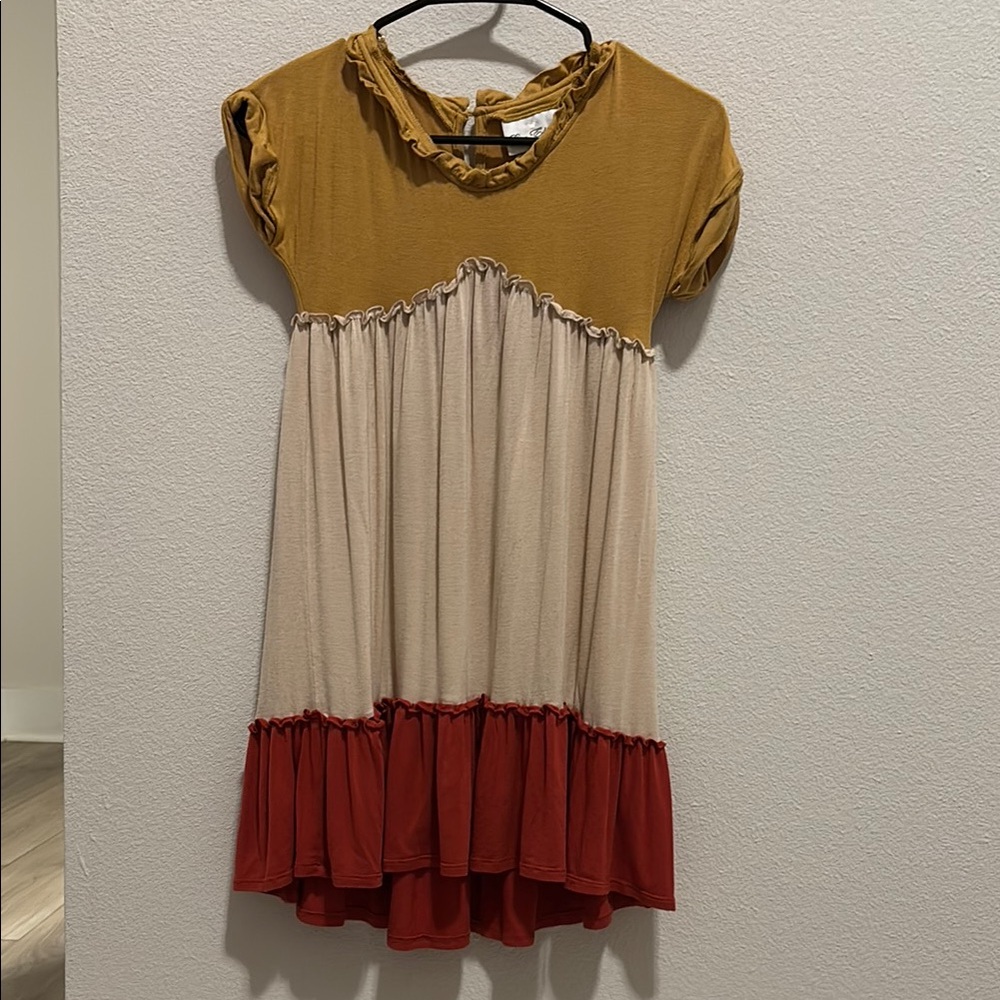 Rare Editions Yellow and Cream Flutter Sleeve Sundress